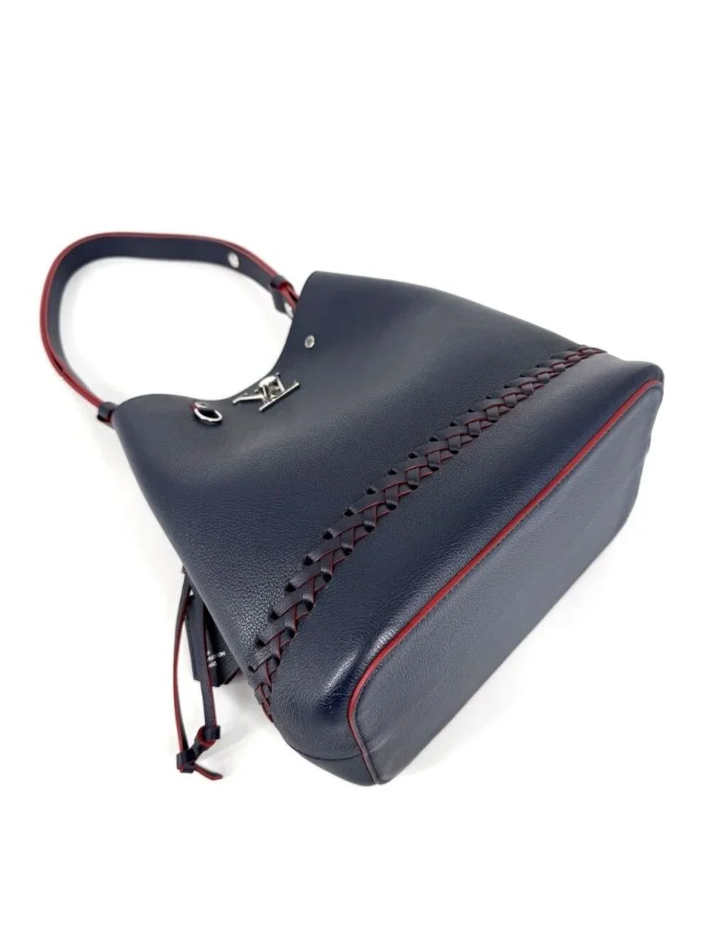 Louis Vuitton Shoulder Bag Lockme Bucket Crossbody Leather Navy Red Silver
